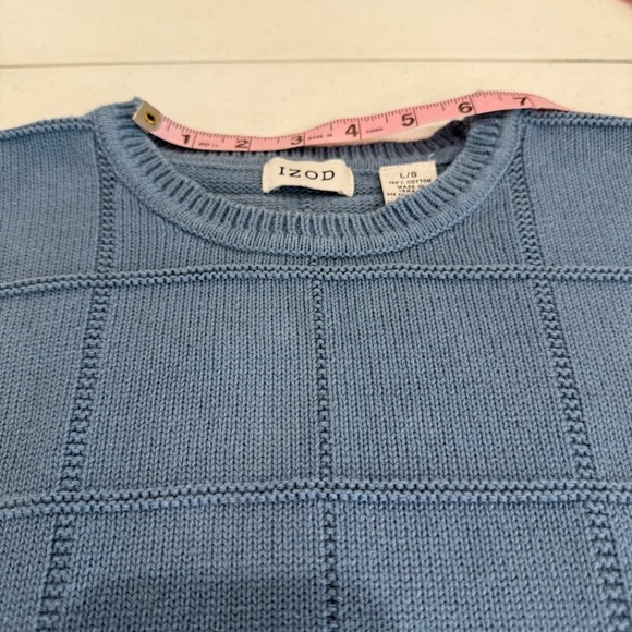 IZOD Cable Knit Sweater Blue Cotton Crew Neck Long Sleeves Men’s Size Large - Picture 6 of 12